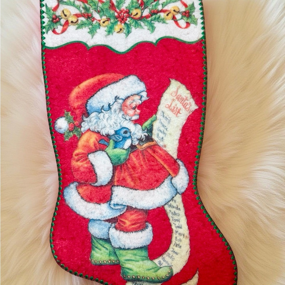 Vintage Festive Red Christmas Stocking with Santa Design